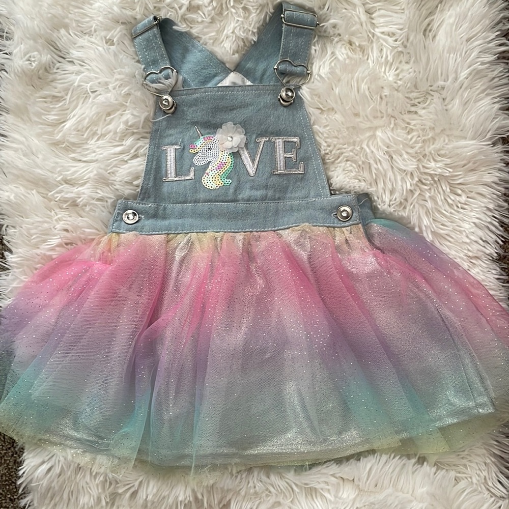 Toddle sparkle pastel tutu unicorn overalls dress, unworn